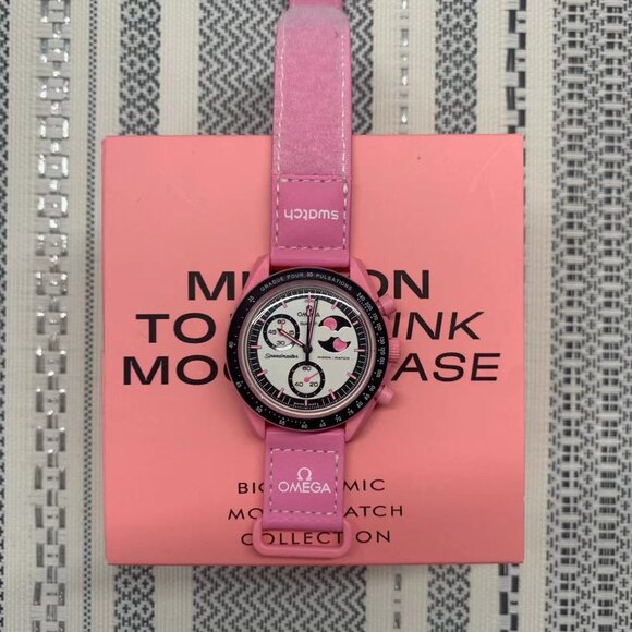 Swatch Pink and Black Chronograph Watch - Picture 1 of 4